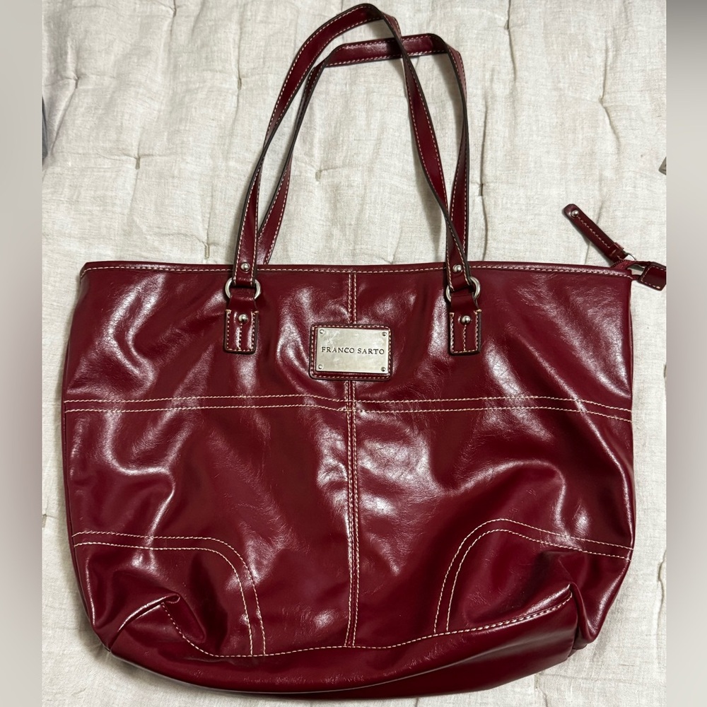 Franco Sarto Red Patent Leather Tote Spacious Design